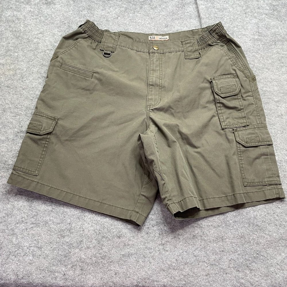 5.11 Tactical Cargo Shorts Men 40 Brown Elastic Utility Polyester Cotton 10" Mid